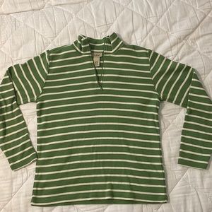 LL bean green and white striped 1/4 zip pullover size medium